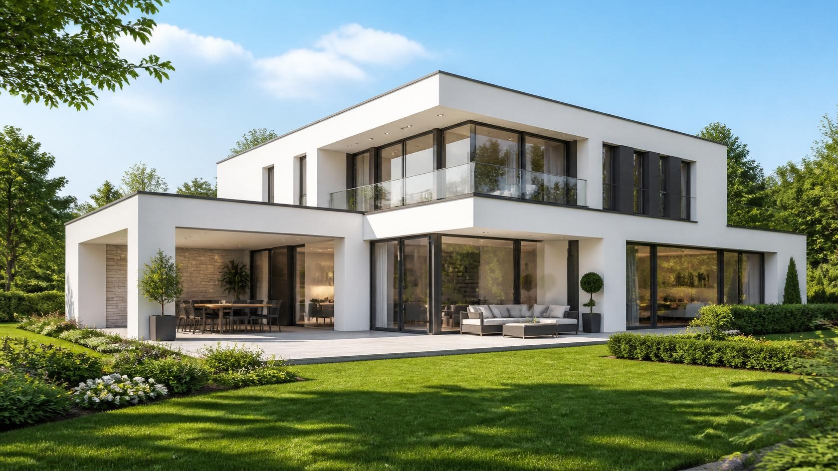 Modernes Haus mit markierten Leistungsbereichen